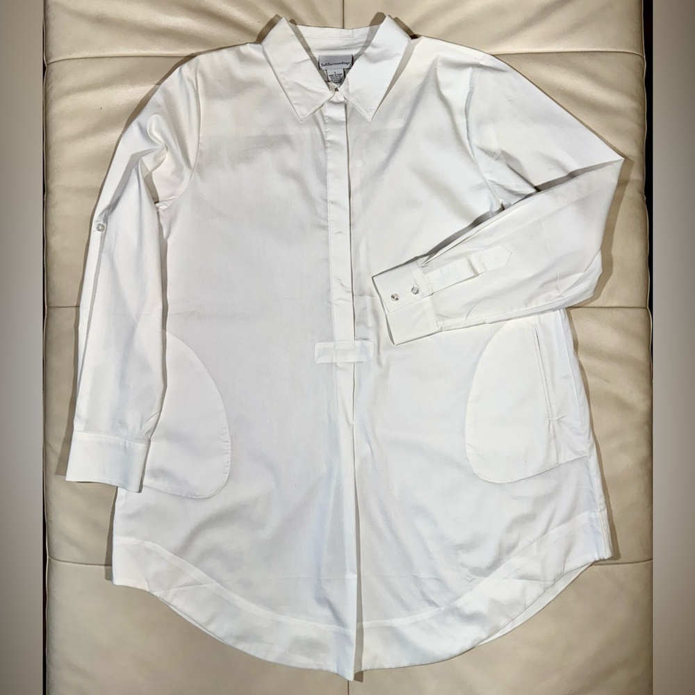 NWOT Soft Surroundings White Long Sleeve Button Down Tunic with Pockets
